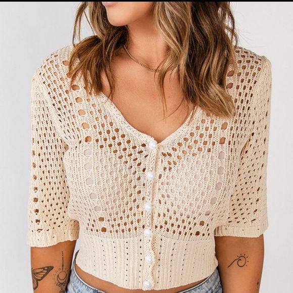 Cropped Crochet Sweater - Picture 2 of 3